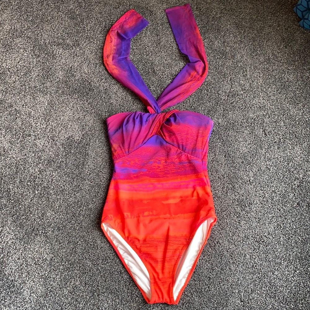 Gottex tangerine strapless one piece NWT